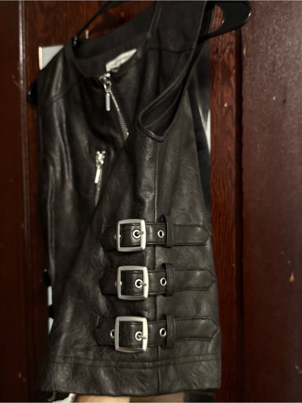 Salt & Murphy Black Faux Leather Zip-Front Vest - Picture 4 of 7